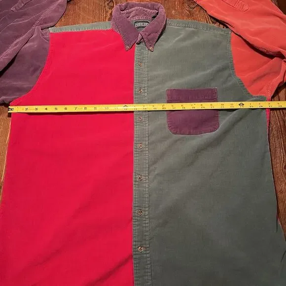 Vtg Lands’ End Colorblock Corduroy Shirt Men’s XL Tall Wide Wale Single Pocket - Picture 7 of 15